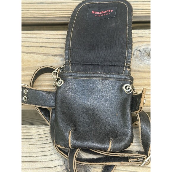 Sacchetto by Tokyobay Biker Themed Black Mini Crossbody Bag Distressed 4x6 Inch - Picture 6 of 11